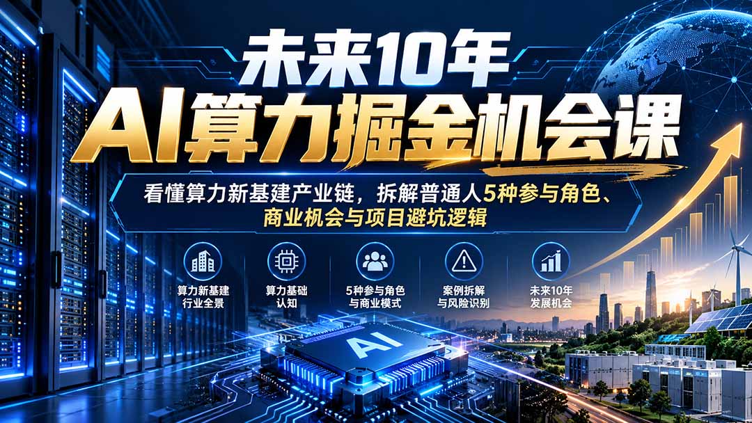 未来10年AI算力掘金机会课：看懂算力新基建产业链，拆解普通人5种参与角色、商业机会与项目避坑逻辑-智富思维学堂