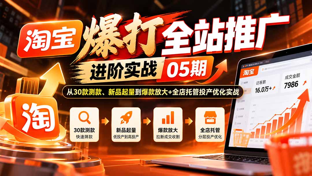淘宝爆打全站推广进阶实战05期:从30款测款、新品起量到爆款放大+全店托管投产优化实战-智富思维学堂