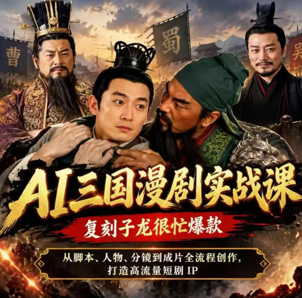 抖音14W粉博主同款AI三国漫剧实战课，复刻子龙很忙爆款，从脚本、人物、分镜到成片全流程创作，打造高流量短剧IP-智富思维学堂
