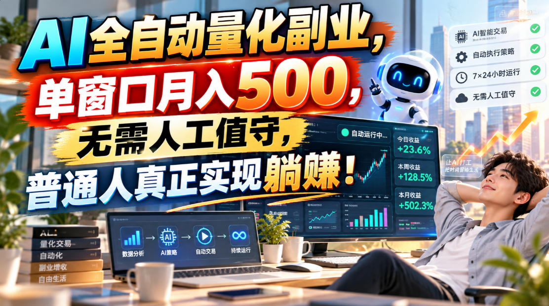 AI全自动量化副业,单窗口月入500,无需人工值守,普通人真正实现躺賺!-智富思维学堂