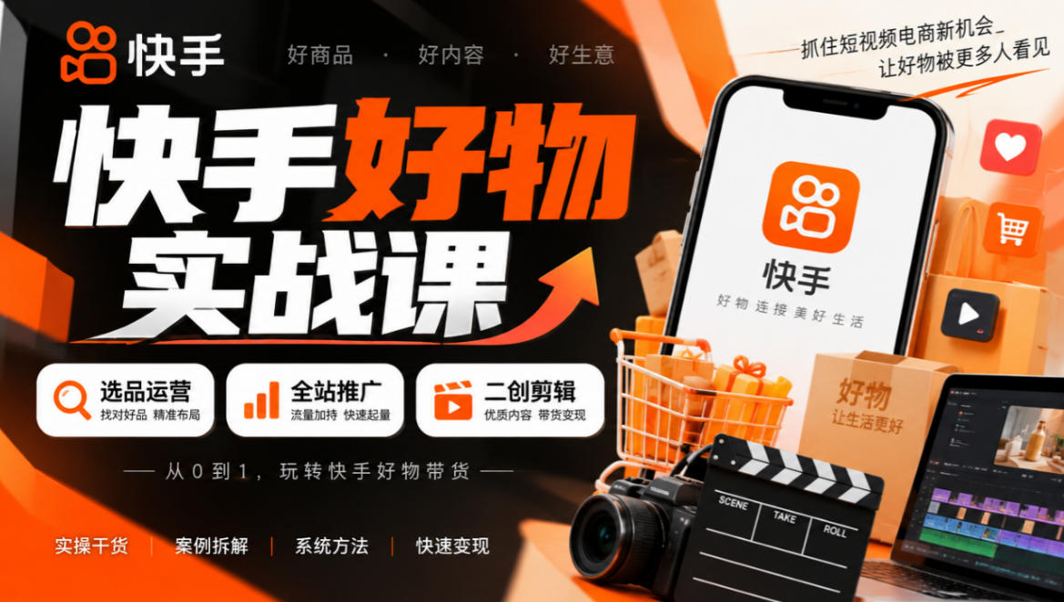 快手好物实战课｜选品运营+全站推广+二创剪辑带货变现-智富思维学堂