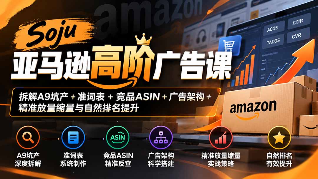 图片[2]-Soju亚马逊高阶广告课：拆解A9坑产+准词表+竞品ASIN+广告架构+精准放量缩量与自然排名提升-智富思维学堂