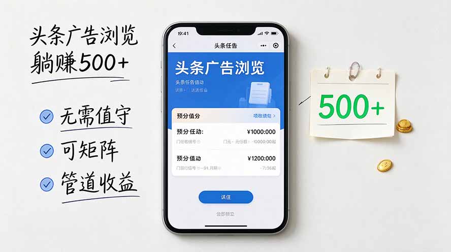 头条广告浏览躺赚500+无需值守,可矩阵并附有管道收益-智富思维学堂