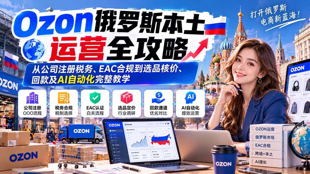 Ozon俄罗斯本土运营全攻略：从公司注册税务、EAC合规到选品核价、回款及AI自动化完整教学-智富思维学堂