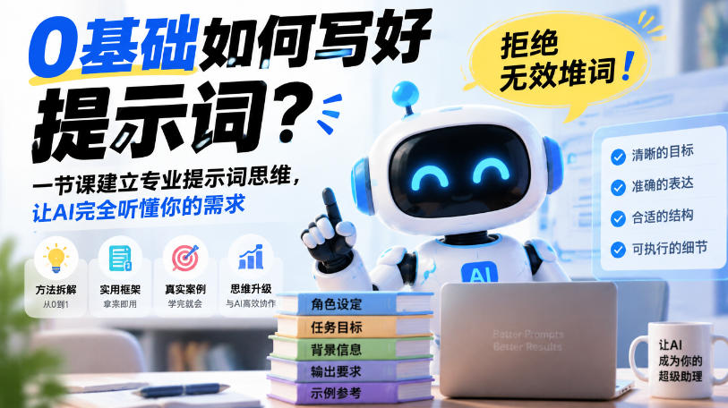0基础如何写好提示词，拒绝无效堆词！一节课建立专业提示词思维，让AI完全听懂你的需求-智富思维学堂