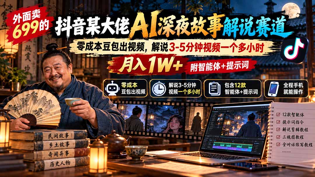 图片[2]-外面卖699抖音某大佬AI深夜故事解说赛道-更新：0成本豆包出视频+解说3-5分钟视频一个多小时，月入1W+附智能体+提示词-智富思维学堂