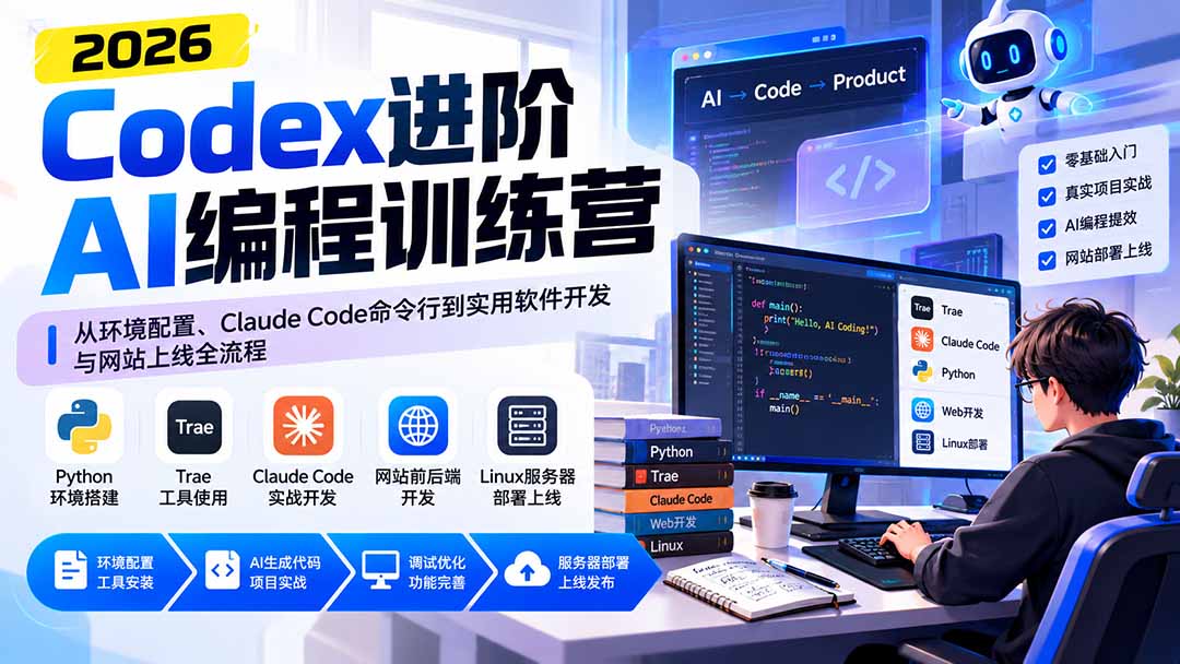 Codex进阶AI编程训练营:从环境配置、Claude Code命令行到实用软件开发与网站上线全流程-智富思维学堂