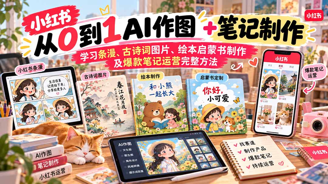 图片[2]-2026小红书AI内容创作从0到1-更新1009：学习条漫、古诗词图片、绘本启蒙书制作及爆款笔记运营完整方法-智富思维学堂