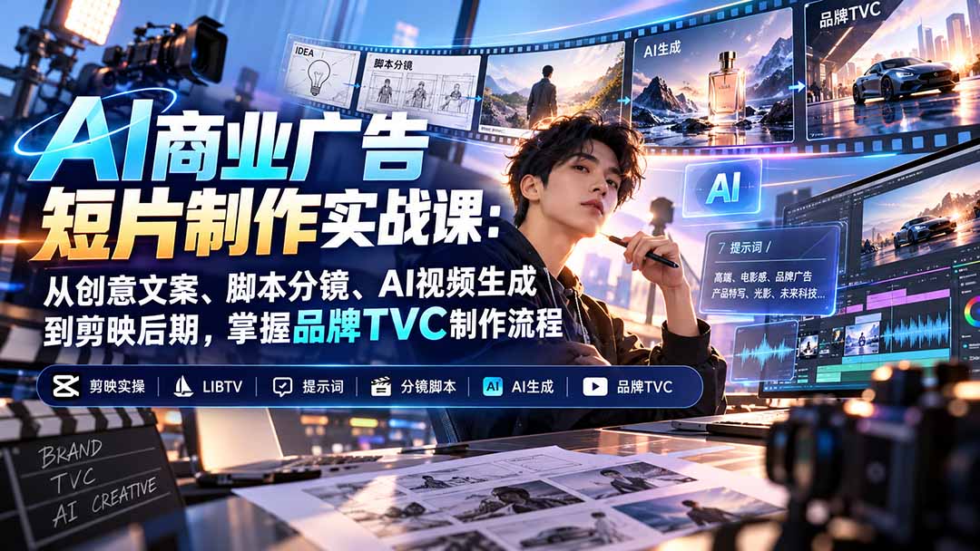 AI商业广告短片制作实战课：从创意文案、脚本分镜、AI视频生成到剪映后期，掌握品牌TVC制作流程-智富思维学堂