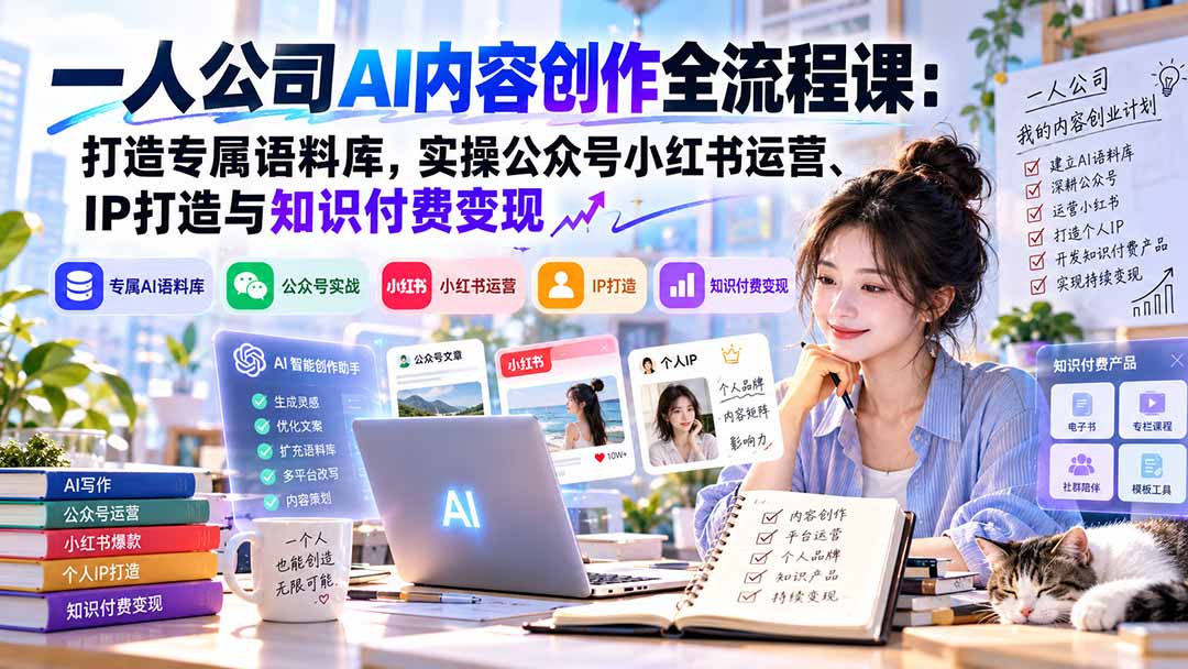一人公司AI内容创作全流程课:打造专属语料库,实操公众号小红书运营、IP打造与知识付费变现方法论-智富思维学堂