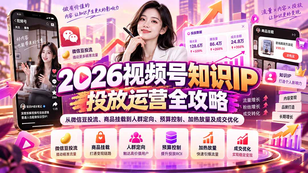 图片[2]-2026视频号知识IP投放运营全攻略：从微信豆投流、商品挂载到人群定向、预算控制、加热放量及成交优化-智富思维学堂