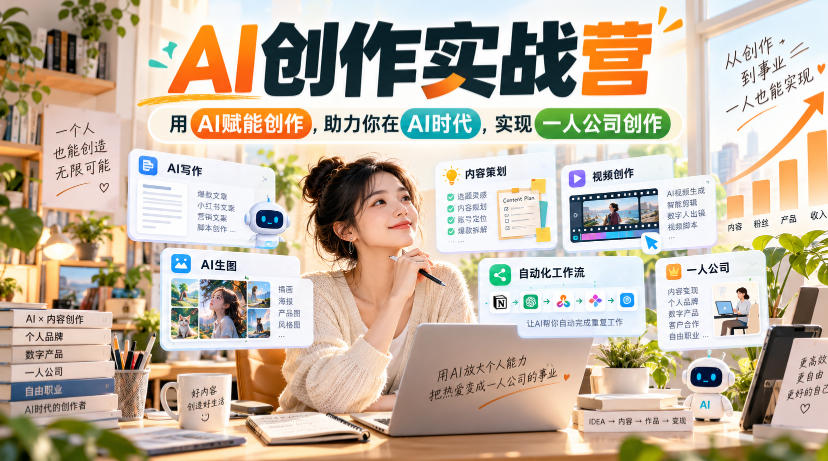 AI创作实战营,用AI赋能创作,助力你在AI时代,实现一人公司创作-智富思维学堂