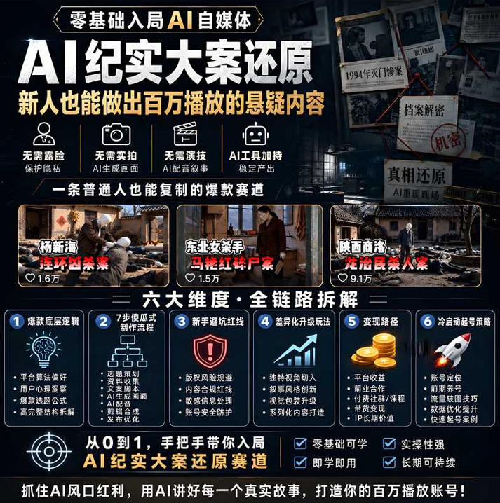 图片[3]-抖音8W粉博主AI纪实大案还原教学：一条普通人也能复制的爆款赛道，新人也能做出百万播放的悬疑内容-智富思维学堂