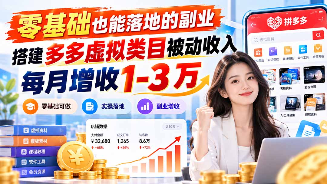 零基础也能落地的副业,搭建多多虚拟类目被动收入,每月增收 1-3 万-智富思维学堂