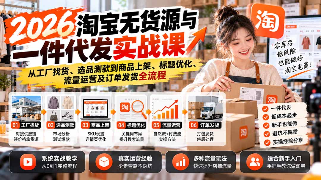 图片[2]-2026淘宝无货源与一件代发实战课：从工厂找货、选品测款到商品上架、标题优化、流量运营及订单发货全流程-智富思维学堂