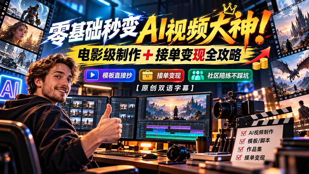 图片[2]-零基础秒变AI视频大神！电影级制作 + 接单变现全攻略，模板直接抄，社区陪练不踩坑【原创双语字幕】-智富思维学堂