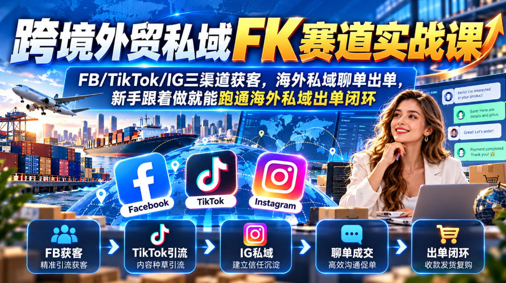 跨境外贸私域FK赛道实战课|FB/TikTok/IG三渠道获客,海外私域聊单出单,新手跟着做就能跑通海外私域出单闭环-智富思维学堂