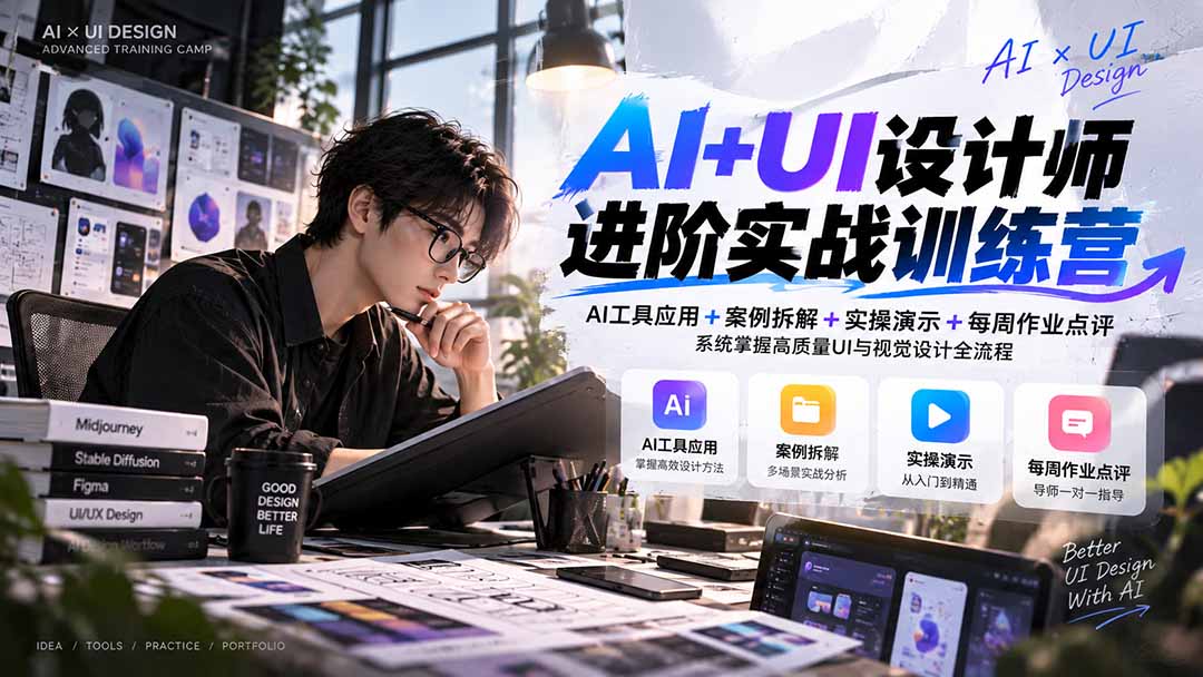 图片[2]-【无水印】AI+UI设计师进阶训练营-第4期：AI工具应用+案例拆解+实操演示+作业点评，掌握高质量UI与视觉设计全流程-智富思维学堂