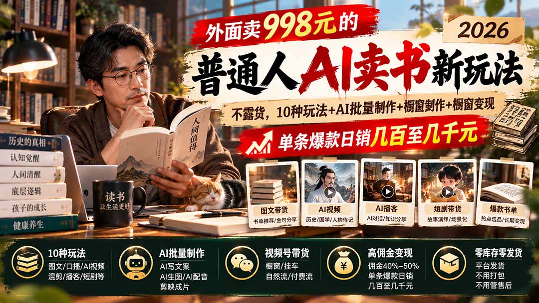 图片[2]-外面卖998元的2026普通人AI卖书新玩法：不露脸、不囤货，10种玩法+AI批量制作+橱窗变现，单条爆款日销几百至几千元-智富思维学堂