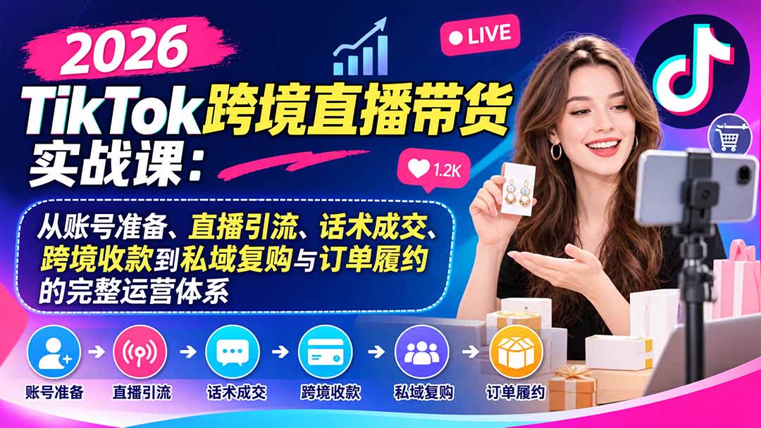 2026TikTok跨境直播带货实战课：从账号准备、直播引流、话术成交、跨境收款到私域复购与订单履约的完整运营体系-智富思维学堂
