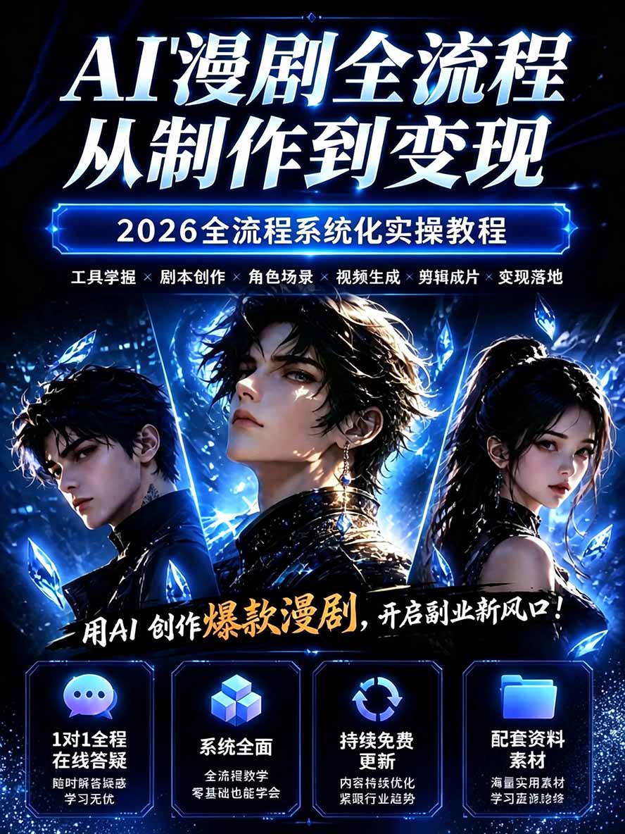 图片[1]-【无水印】2026AI漫剧创作与商业变现掘金营：打通选题→AI编剧→角色场景→自动分镜→视频生成→剪辑发布→运营变现-御文网
