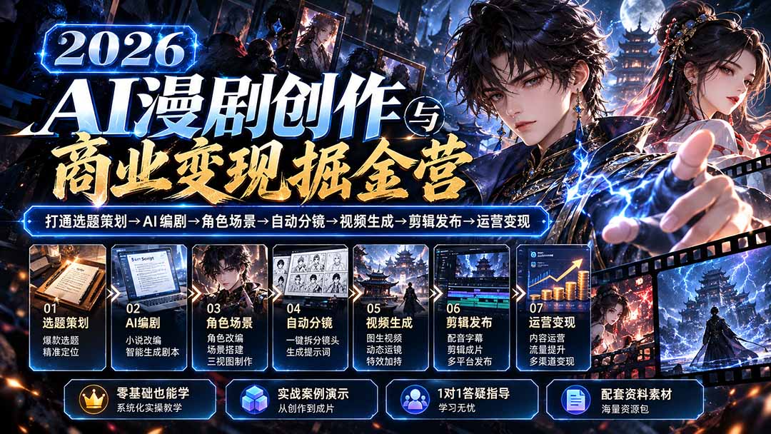 图片[2]-【无水印】2026AI漫剧创作与商业变现掘金营：打通选题→AI编剧→角色场景→自动分镜→视频生成→剪辑发布→运营变现-智富思维学堂