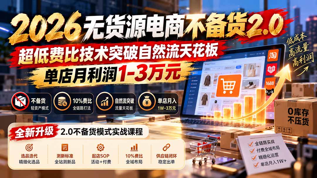 图片[2]-2026无货源电商不备货2.0【更新1010】：超低费比技术突破自然流天花板，单店月利润1-3万元-智富思维学堂