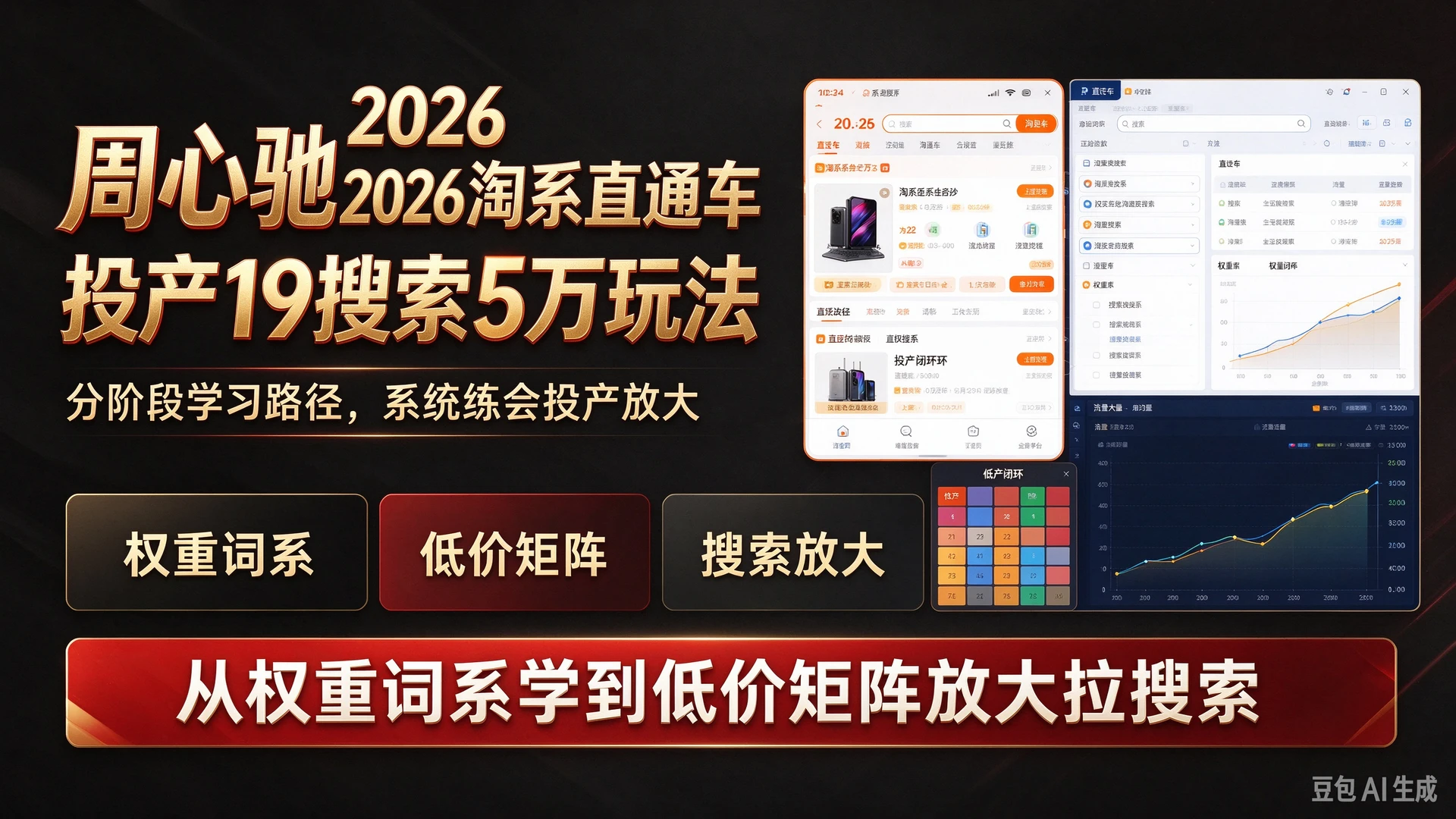 【精】周心驰2026淘系直通车投产19搜索5万玩法,规划分阶段学习路径,从权重词系学到低价矩阵放大拉搜索-智富思维学堂