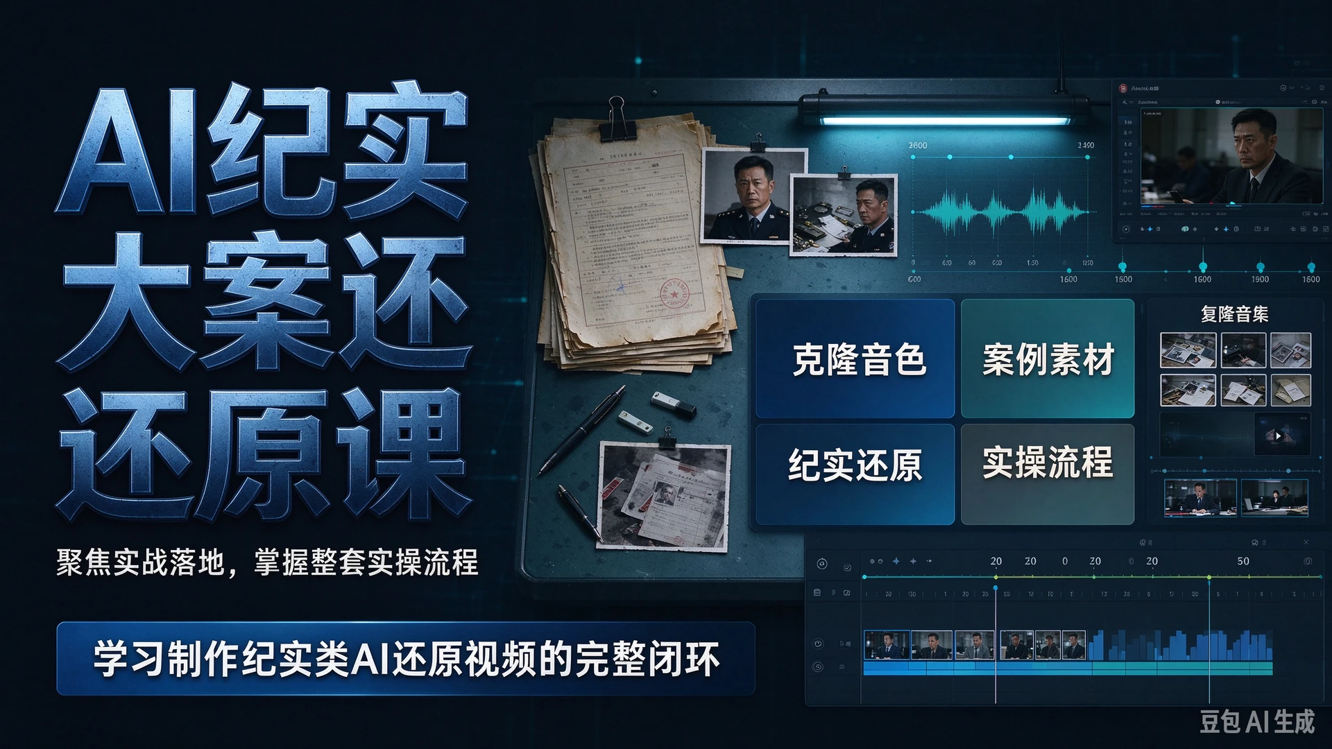 AI纪实大案还原课聚焦实战落地,依托克隆音色与案例素材,学习制作纪实类AI还原视频的整套实操流程-智富思维学堂