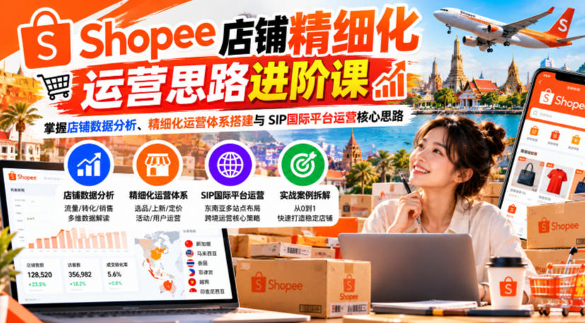 Shopee店铺精细化运营思路进阶课,掌握店铺数据分析、精细化运营体系搭建与SIP国际平台运营核心思路-智富思维学堂