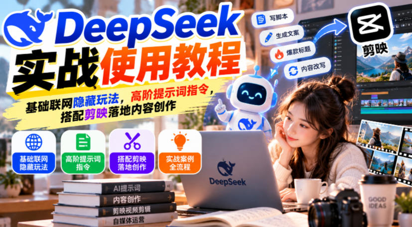 DeepSeek实战使用教程|基础联网隐藏玩法,高阶提示词指令,搭配剪映落地内容创作-智富思维学堂