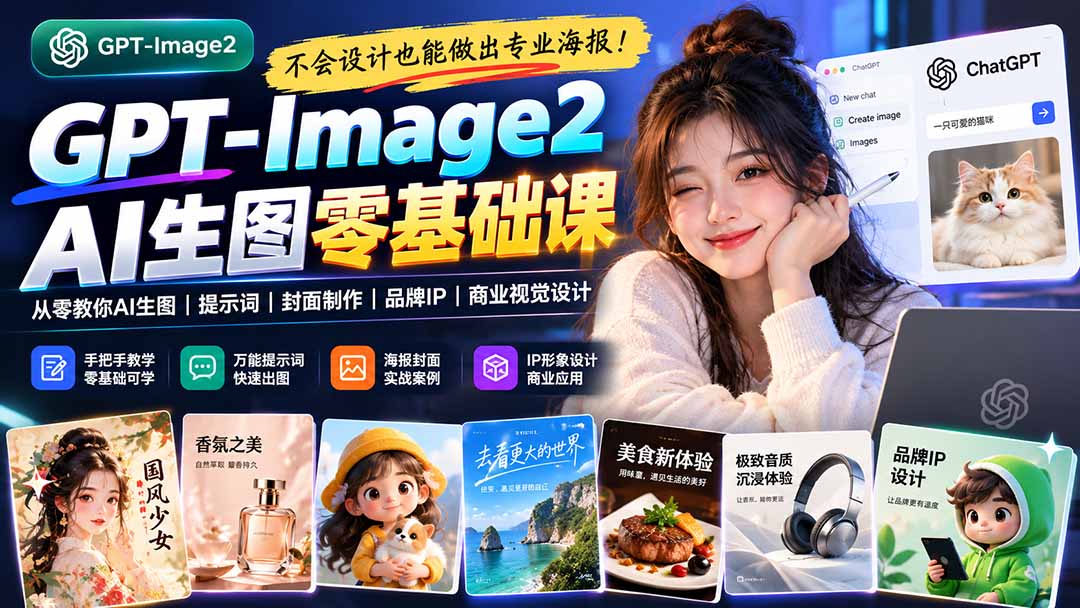 不会设计也能做出专业海报!GPT-Image2从零教你AI生图、提示词、封面制作、品牌IP与商业视觉设计-智富思维学堂