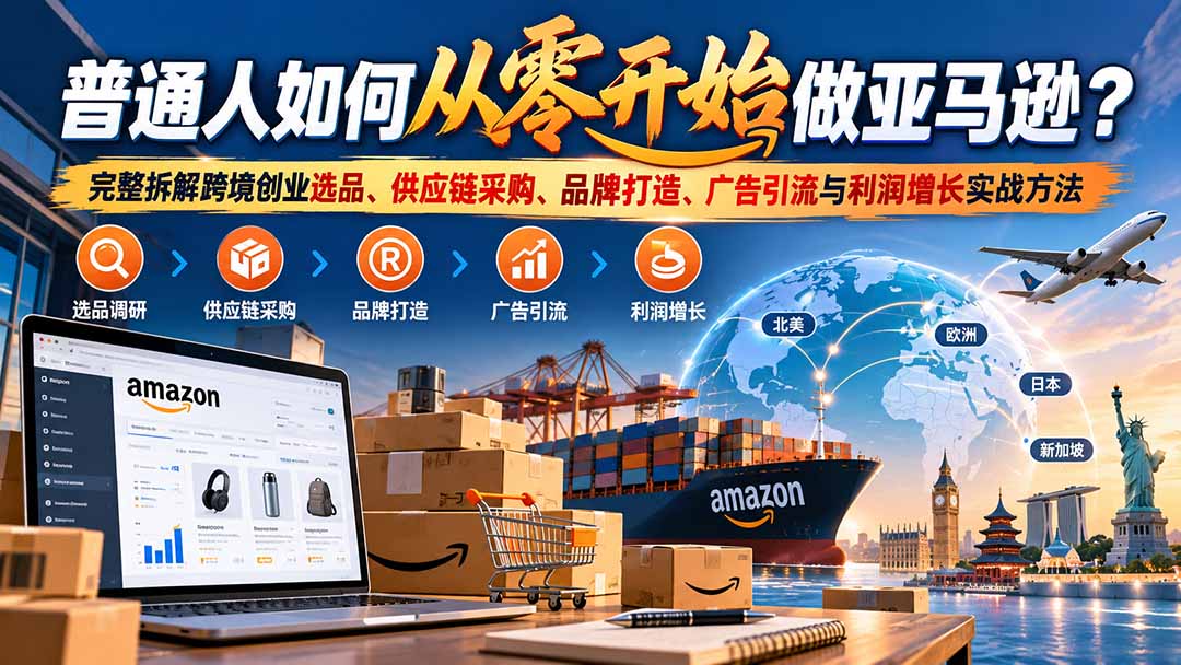 普通人如何从零开始做亚马逊?完整拆解跨境创业选品、供应链采购、品牌打造、广告引流与利润增长实战方法-智富思维学堂