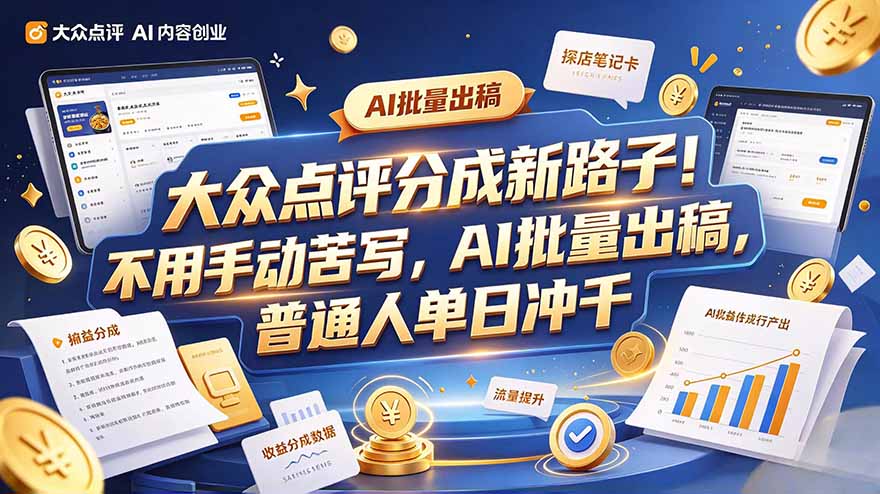 大众点评副业新玩法,工具提效解放双手,批量做笔记,单日可破千-智富思维学堂