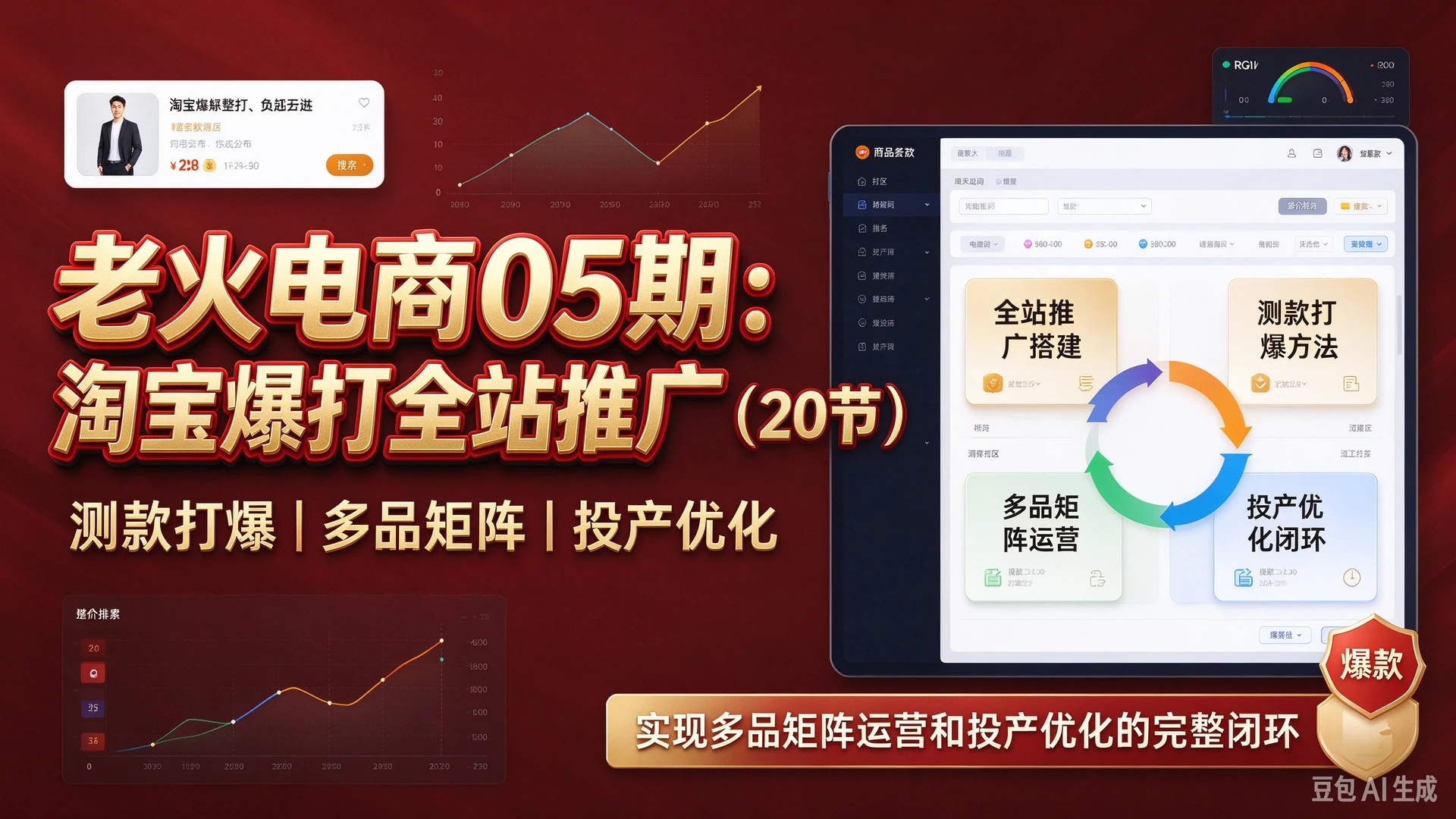 【精】老火电商05期：淘宝爆打全站推广（20节），带你掌握全站推广搭建与测款打爆方法，实现多品矩阵运营和投产优化的完整闭环-智富思维学堂