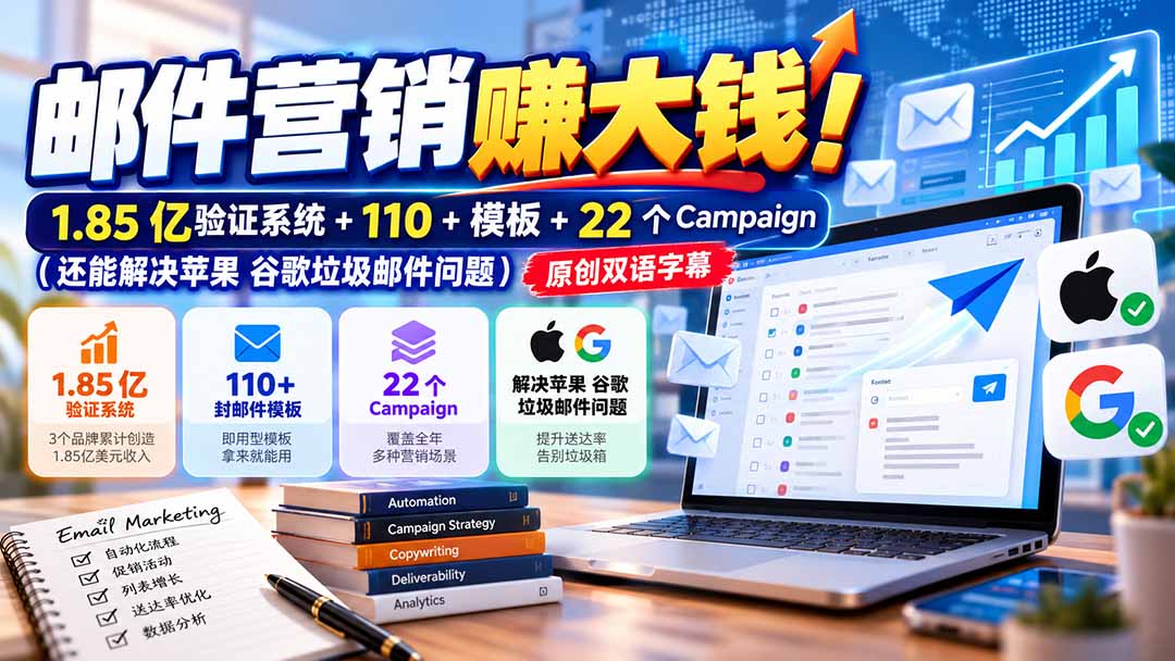 邮件营销赚大钱!1.85亿验证系统+110+模板+22个Campaign(还能解决苹果 谷歌垃圾邮件问题-智富思维学堂