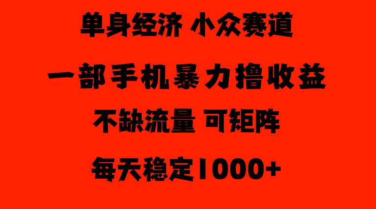26年暴力单身经济，稳定日入500-1k，不缺流量，流量极大，冷门小众赛道，门槛低小白轻松上手【揭秘】-智富思维学堂