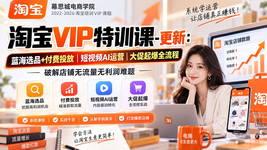 淘宝VIP特训课-更新1016:蓝海选品+付费投放|短视频AI运营|大促起爆全流程,破解店铺无流量无利润难题-智富思维学堂