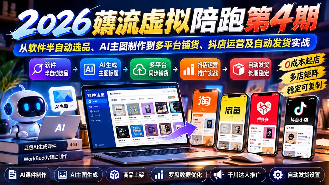 图片[2]-2026薅流虚拟陪跑第4期：从软件半自动选品、AI主图制作到多平台铺货、抖店运营及自动发货实战-智富思维学堂
