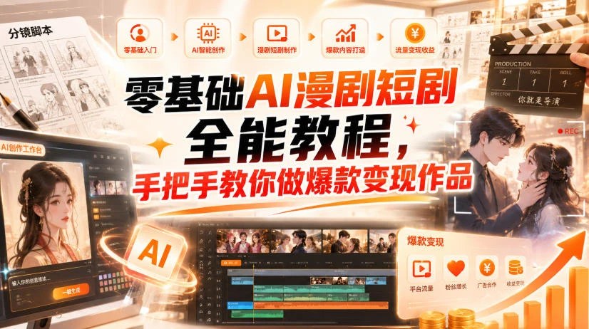 【精】零基础AI漫剧短剧全能教程，从AI智能体搭建、文案脚本分镜、多平台AI生视频、剪映精修，覆盖全题材创作，手把手教你做爆款变现作品-智富思维学堂