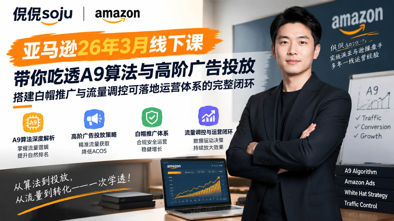 【精】侃侃soju亚马逊26年3月线下课，带你吃透A9算法与高阶广告投放，搭建白帽推广与流量调控可落地运营体系的完整闭环-智富思维学堂