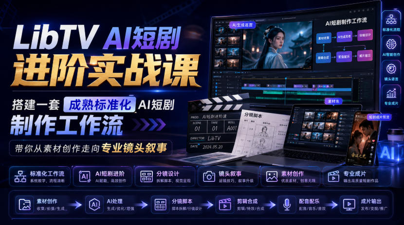LibTV AI短剧进阶实战课，搭建一套成熟标准化AI短剧制作工作流，带你从素材创作走向专业镜头叙事(更新)-智富思维学堂