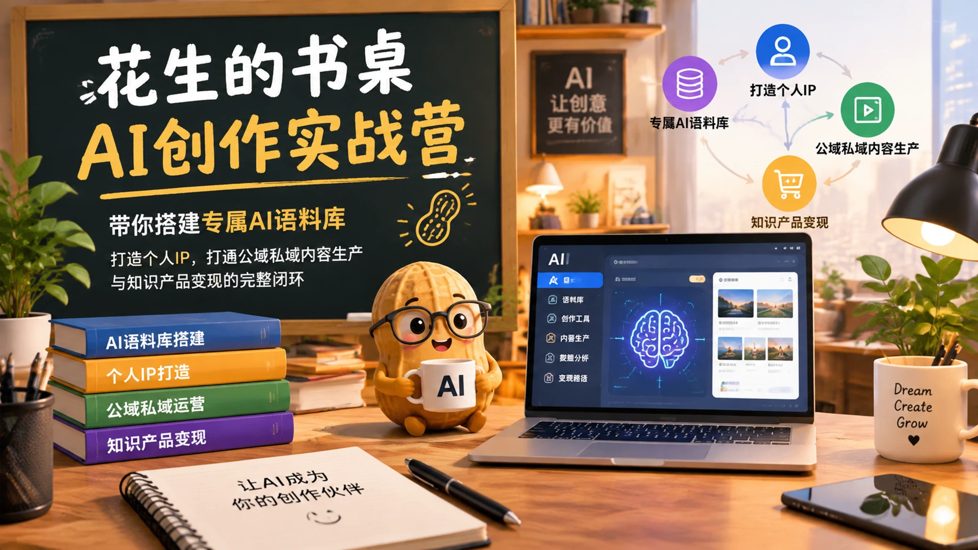 【精】花生的书桌 - AI创作实战营，带你搭建专属AI语料库打造个人IP，打通公域私域内容生产与知识产品变现的完整闭环-智富思维学堂