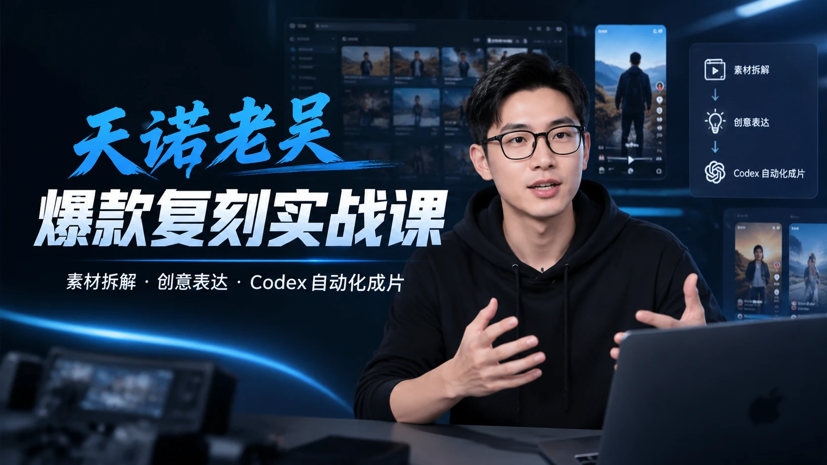 天诺老吴爆款复刻课，带你掌握素材拆解与创意表达，用 Codex 完成短视频自动化成片-智富思维学堂
