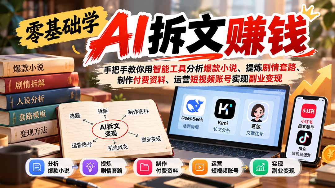 图片[2]-零基础学AI拆文赚钱：手把手教你用智能工具分析爆款小说、提炼剧情套路、制作付费资料、运营短视频账号实现副业变现-智富思维学堂