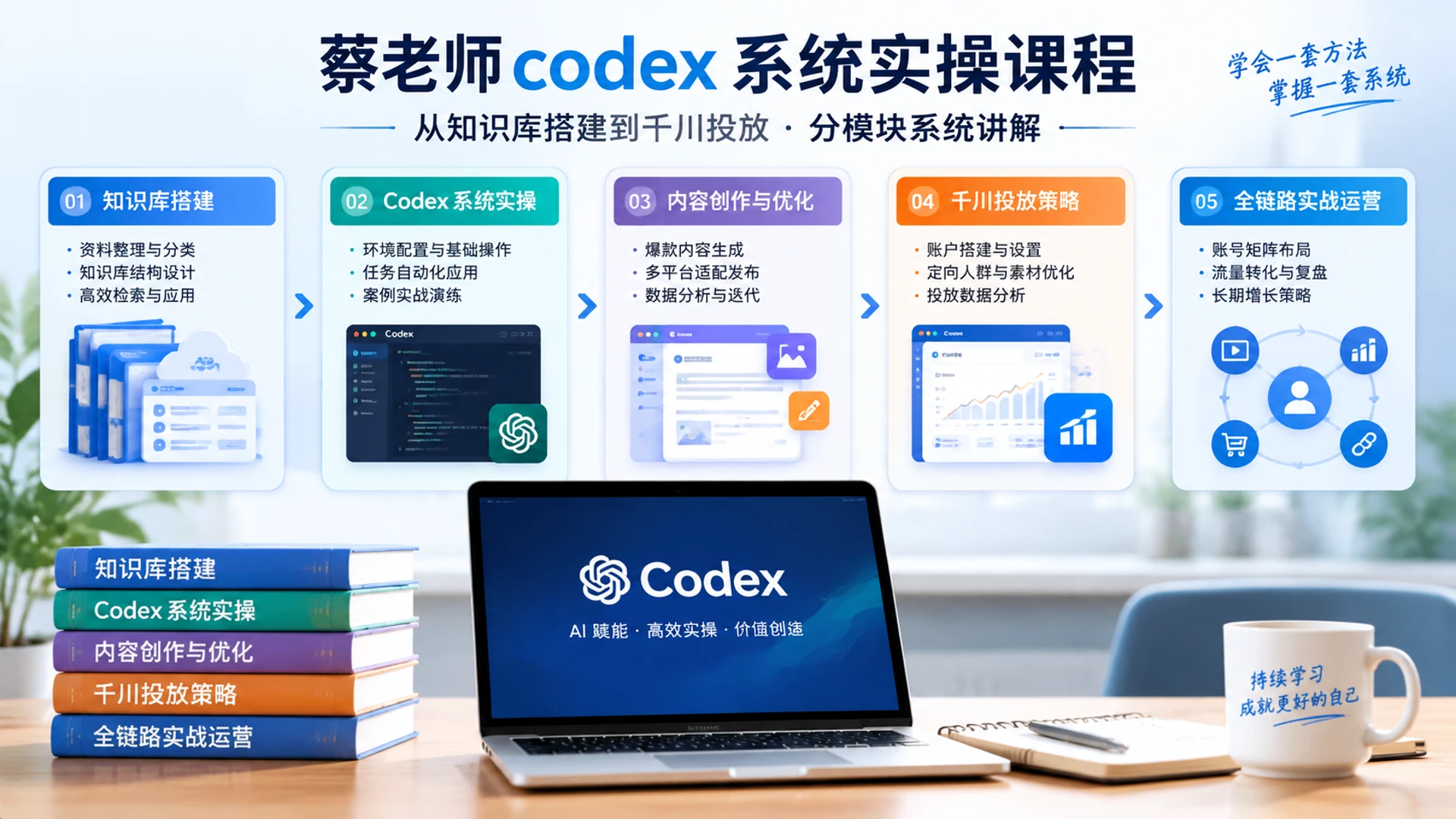 【精】蔡老师codex系统实操课程的内容强度，从知识库搭建到千川投放分模块系统讲解-智富思维学堂