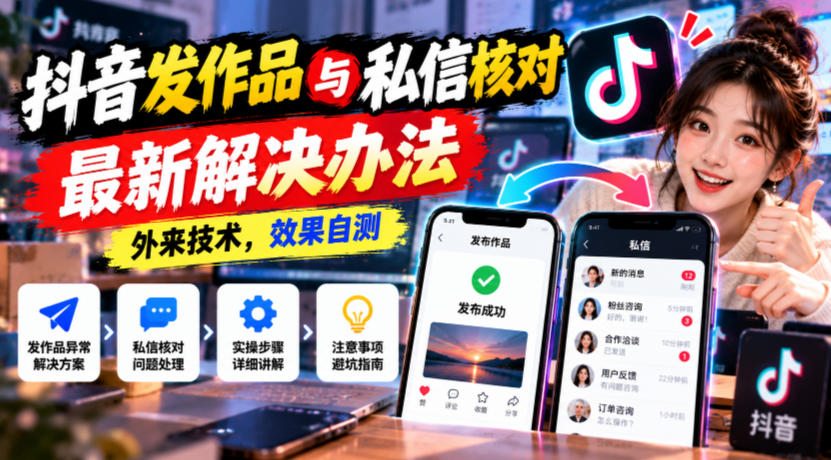 抖音发作品与私信核对最新解决办法，外来技术，效果自测-智富思维学堂