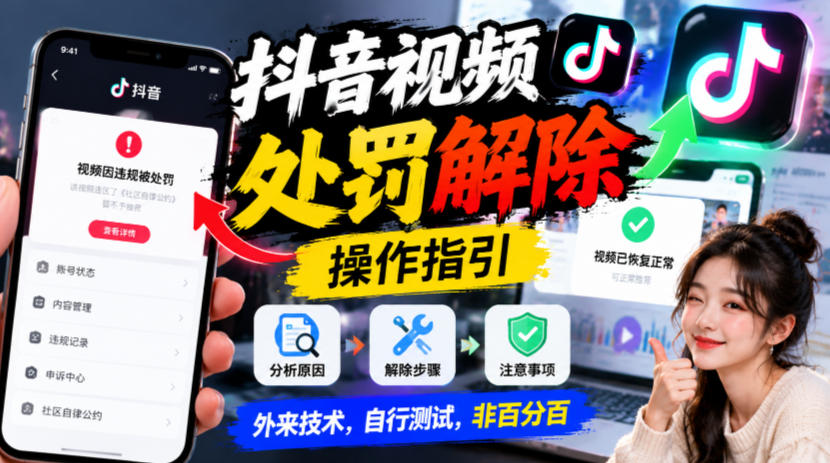 抖音视频处罚解除操作指引，外来技术，自行测试，非百分百-智富思维学堂