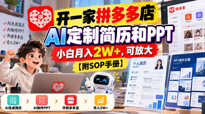 开一家拼多多店,AI定制简历和PPT,小白月入2W+,可放大【附SOP手册】【揭秘】-智富思维学堂
