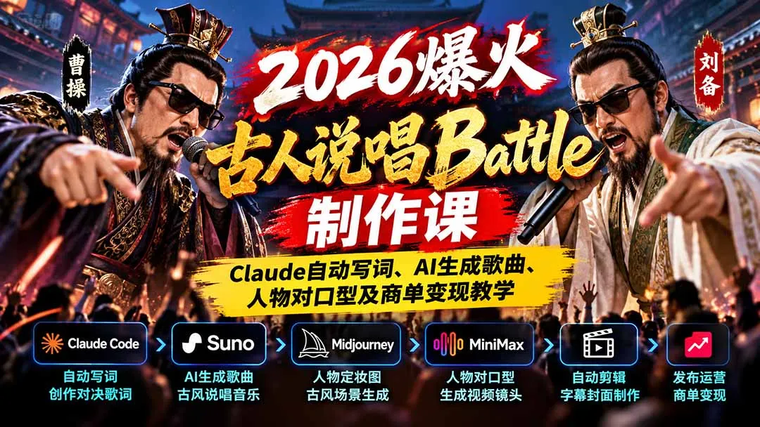 2026爆火古人说唱Battle制作课：Claude自动写词、AI生成歌曲、人物对口型及商单变现教学-智富思维学堂